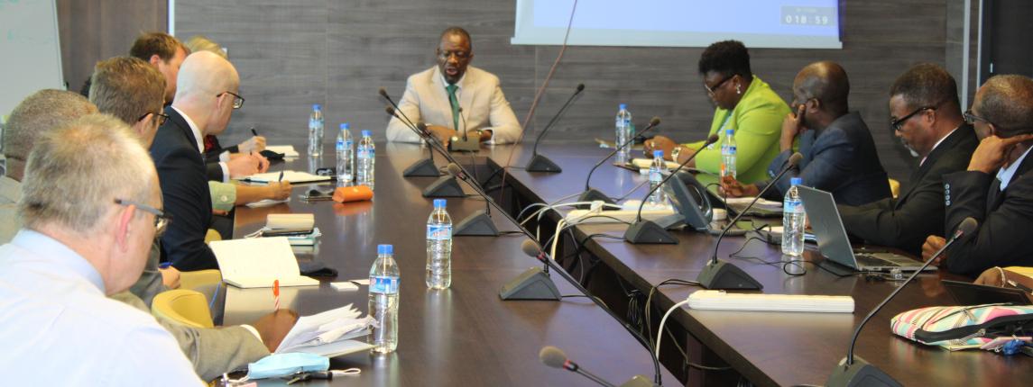 Hon. J. Aloysius Tarlue, Jr  Executive Governor & Chairman of the Board, Central Bank of Liberia (center).